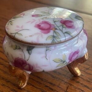 Vintage Lefton Rose Chintz Footed Trinket Box 1239 Jewelry Trinket Box